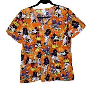 Disney Halloween Scrub Top Bride Of Frankenstein Mickey Minnie Orange Size M Med